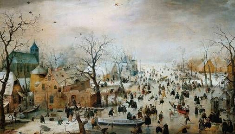 1600-tallet var preget av iskalde vintre i Nord-Europa. Bildet Vinterlandskap med skøyteløpere av Hendrik Avercamp (1585-1634) viser en scene fra Nederland. (Foto: Wikimedia Commons)