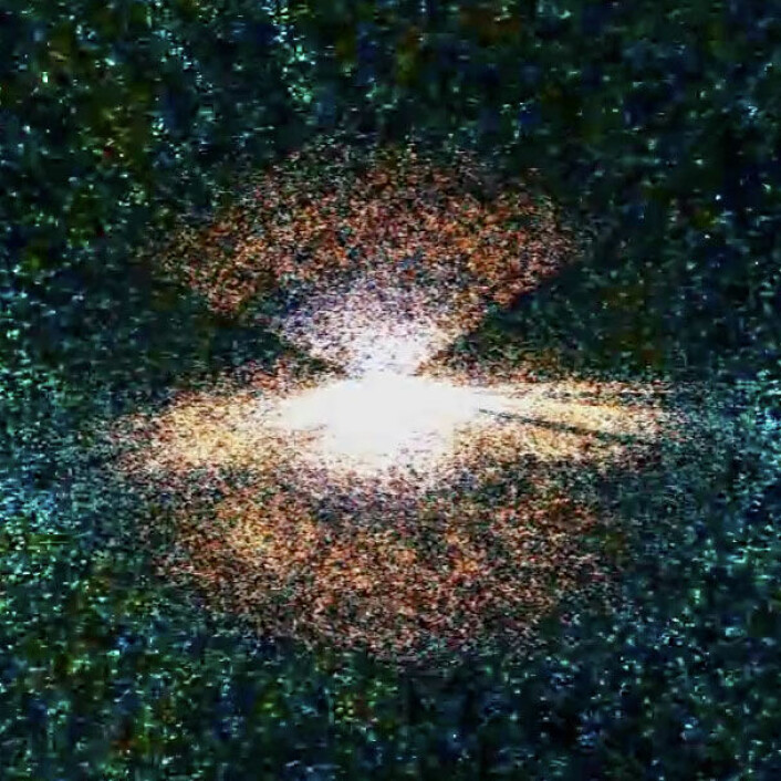 Sloan Digital Sky Survey utvider synsranda fra lokale galakser (rødorange) til fjernere kvasarer (blågrønne). (Figur: Sloan Digital Sky Survey)