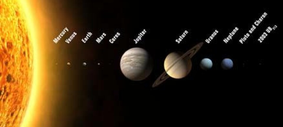 "Slik kan solsystemet bli etter at International Astronomical Union (IAU) har fattet sin avgjørelse i neste uke. (Illustrasjon)"