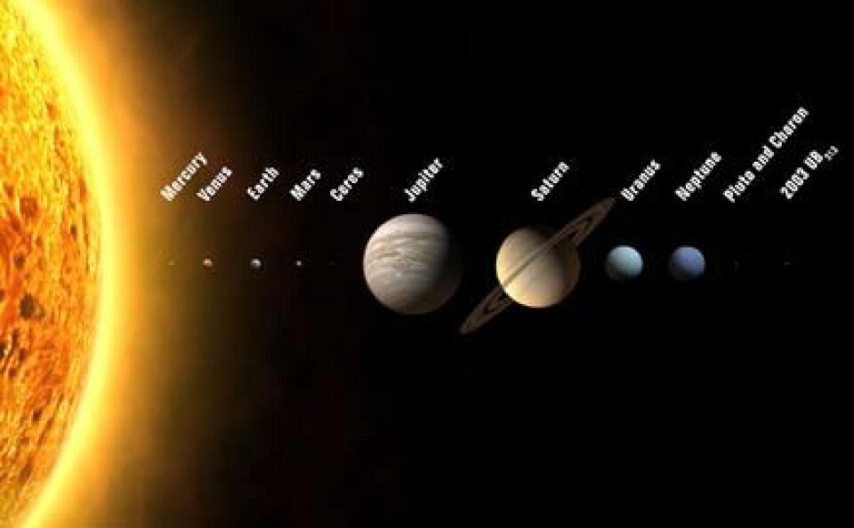 'Slik kan solsystemet bli etter at International Astronomical Union (IAU) har fattet sin avgjørelse i neste uke. (Illustrasjon)'