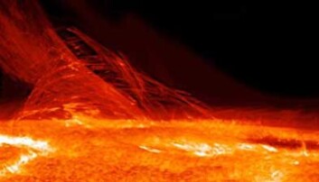 Enorme gassløkker utenfor solranda, fanget opp av den internasjonale satellitten Hinode. Enorme gassløkker utenfor solranda, fanget opp av den internasjonale satellitten Hinode.