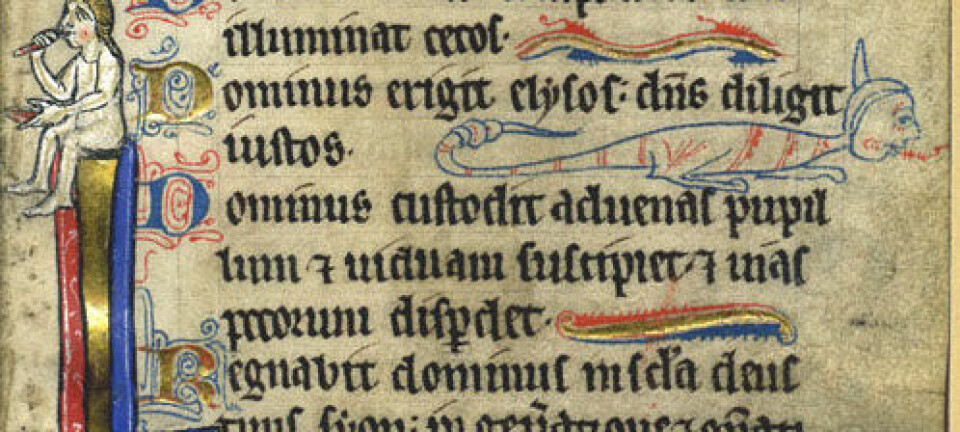 Side fra en engelsk bok fra 1200-tallet. Tekstene i MEG-databasen er fra 1300 til 1500-tallet. (Foto: Wikimedia Commons)