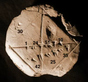 Babylonsk leirtavle med tall i kileskrift, fra ca. 1600-1800 f.Kr. (Foto: Bill Casselman, Yale Babylonian Collection)