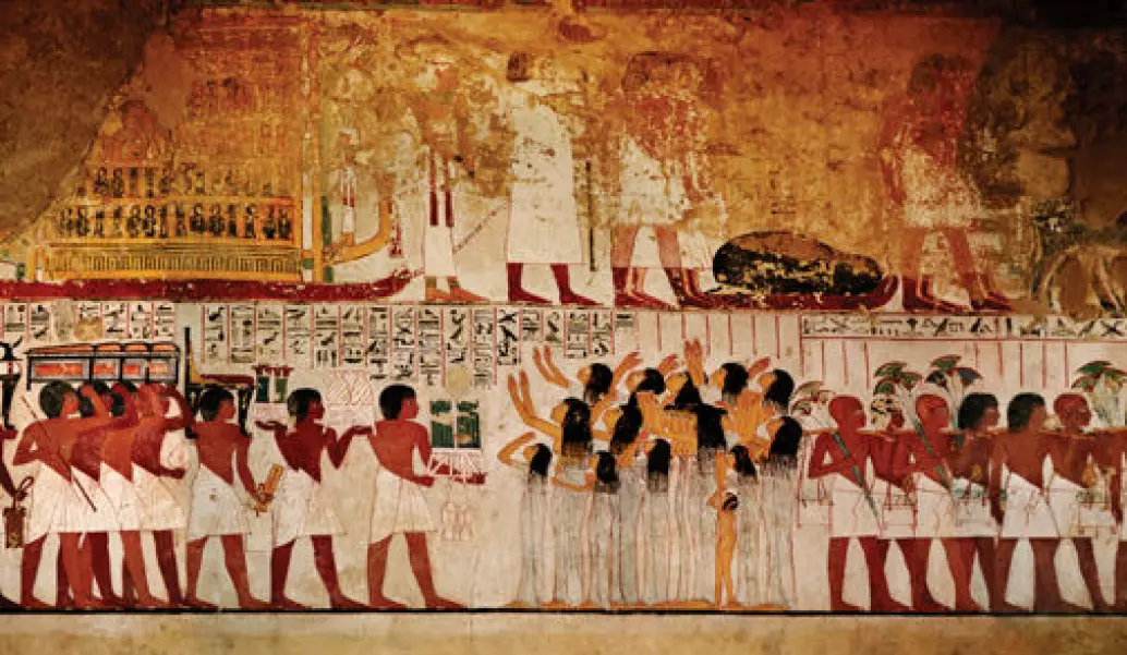 Egypt er verdens best bevarte oldtidskultur. Her et veggmaleri fra embetsmannen Ramoses grav i Teben 18. dynasti (cirka 1550–1295 f.Kr.).