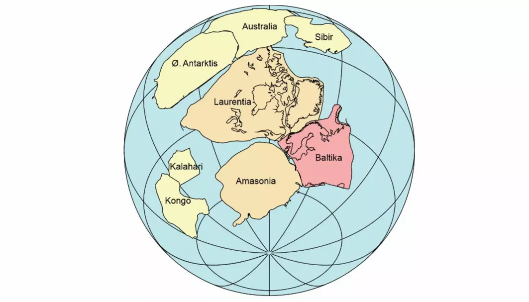 Her er et av forslagene til hvordan Rodinia så ut, hvor Baltika, Laurentia og Amazonia hang sammen.