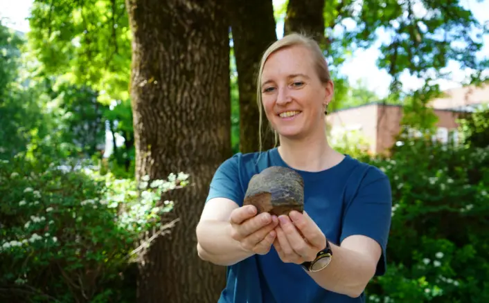 Annique van der Boon undersøker steiner og gamle fossiler for å finne ut mer om jordens magnetfelt. Annique van der Boon undersøker steiner og gamle fossiler for å finne ut mer om jordens magnetfelt.
