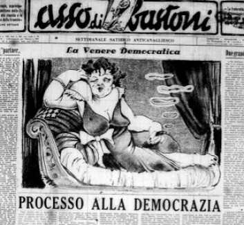 Asso di bastoni tilhører den tredje retningen i neo-fascismen. Avis-karikaturen gjelder det liberale demokratiet preget av forhandlinger og kompromisser. (Foto: Annica Thomsson) Asso di bastoni tilhører den tredje retningen i neo-fascismen. Avis-karikaturen gjelder det liberale demokratiet preget av forhandlinger og kompromisser. (Foto: Annica Thomsson)