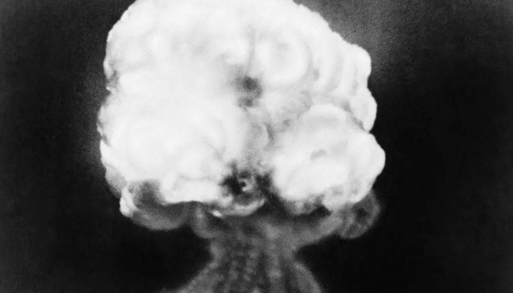 Et bilde tatt under den første prøvesprengningen av et atomvåpen, i New Mexico i USA 16. juli 1945.