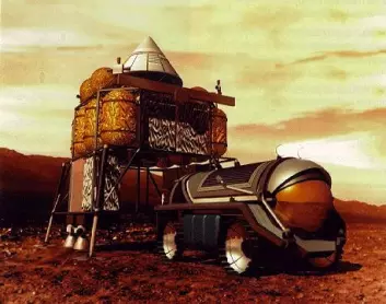 "Under lange romferder til Mars må astronautene utnytte sitt eget biologiske avfall til å lage mat, vann og oksygen. (Illustrasjon: NASA)"