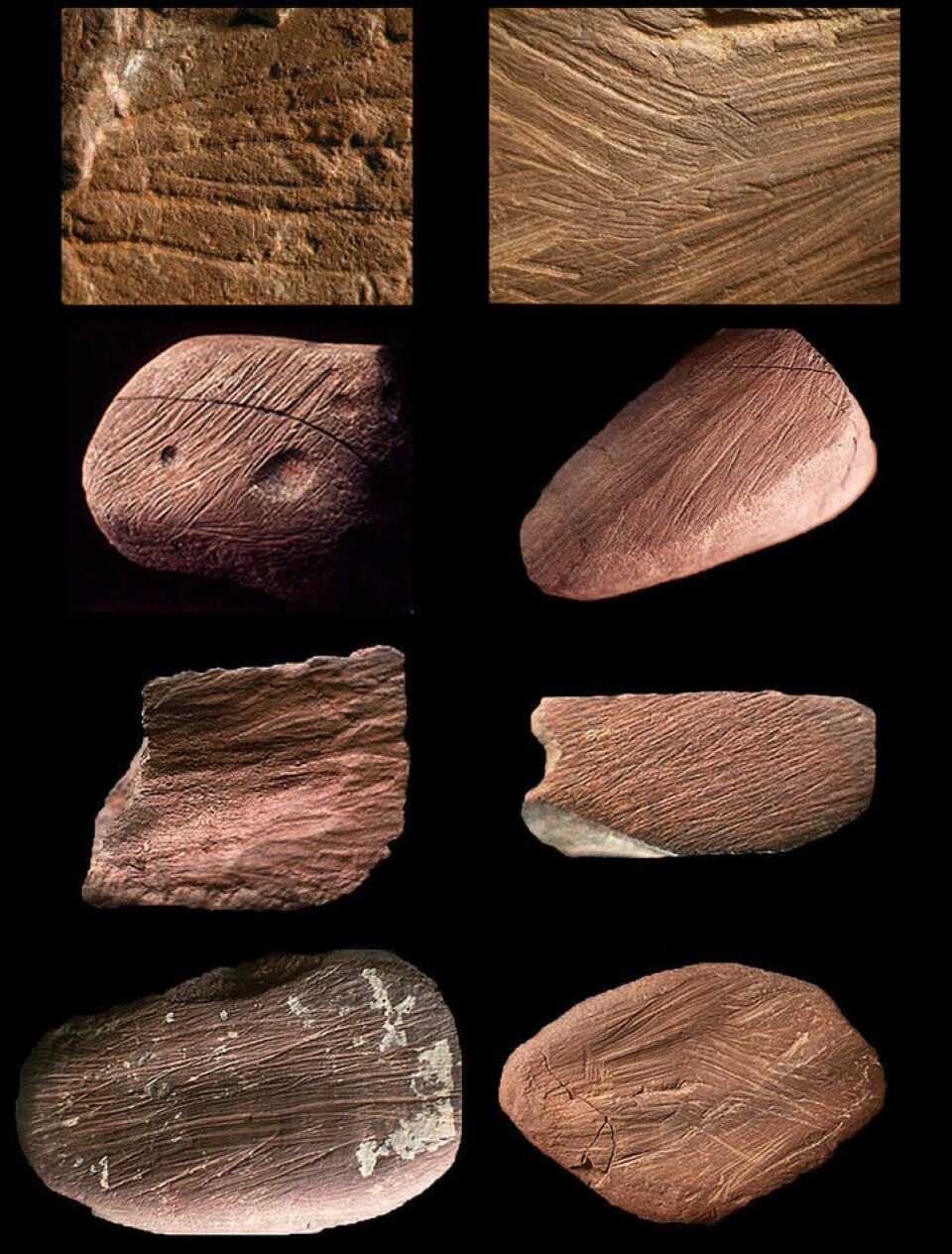 TRACES FROM EARLY HUMANS: Other pieces of ochre from Blombos showing traces of human use.