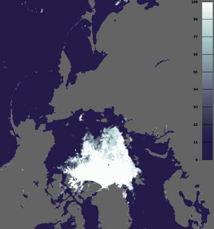 Den geografiske utbredelsen av is i Arktis 1. september 2008. (Ill.: NERSC)