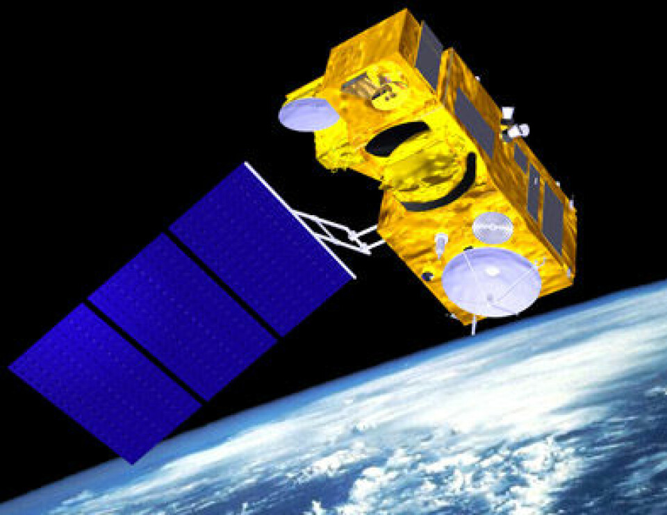 'Slik ser Sentinel-3 satellitten ut. Den skal holde øye med både hav og land. Oppskytningen av den første Sentinel 3-satellitten skjer i 2012. (Illustrasjon: ESA)'