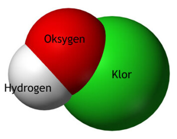 Modell av klorsyremolekyl, den bakteriedrepende bestanddelen i klorin. Modell av klorsyremolekyl, den bakteriedrepende bestanddelen i klorin.