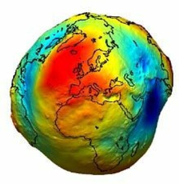Jordas tyngdefelt varierer sterkt. Tyngdefeltsmålingene danner grunnlaget for nullhøydereferansen, geoiden. (Illustrasjon: ESA)