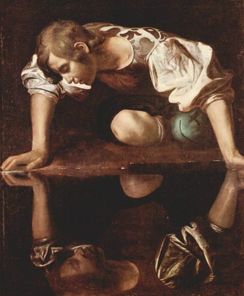 Caravaggios Narcissus. Maleriet henger i Galleria Nazionale d'Arte Antica i Roma. (Fra Wikimedia Commons)