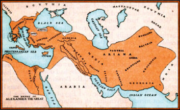 "Kong Alexanders rike strakk seg fra Hellas, inn i Nord-Afrika, og hele veien til India." "Kong Alexanders rike strakk seg fra Hellas, inn i Nord-Afrika, og hele veien til India."