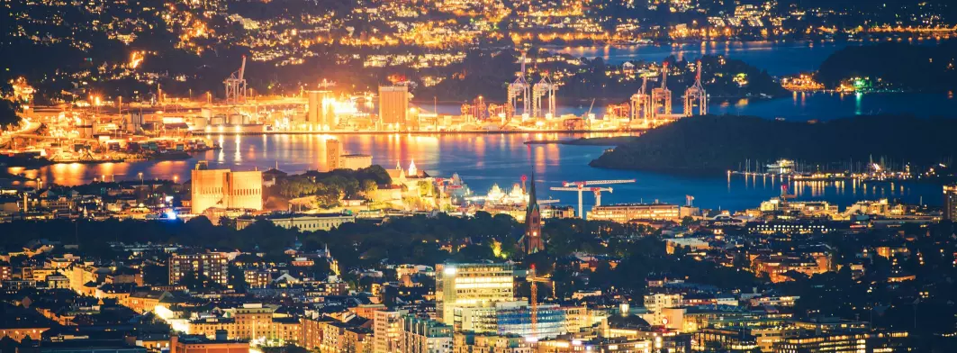 Illuminated Oslo, Norway at Night. City of Oslo Night Panorama.