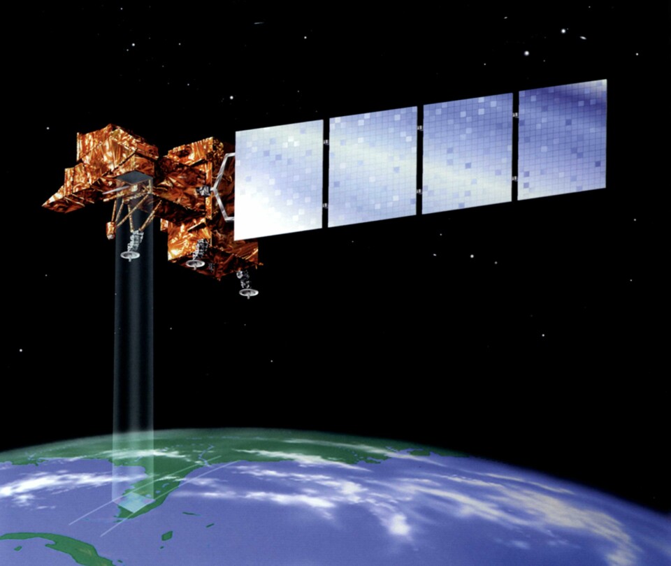 'Det er NASA-satellittene Landsat (illustrert over) og Earth Observer 1, som hjelper arkeologene. Satellittene registrer reflektert lys fra bakken i forskjellige deler av det elektromagnetiske spekteret, også i bølgelgender som ikke fanges opp av det menneskelige øyet. (Illustrasjon: NASA)'