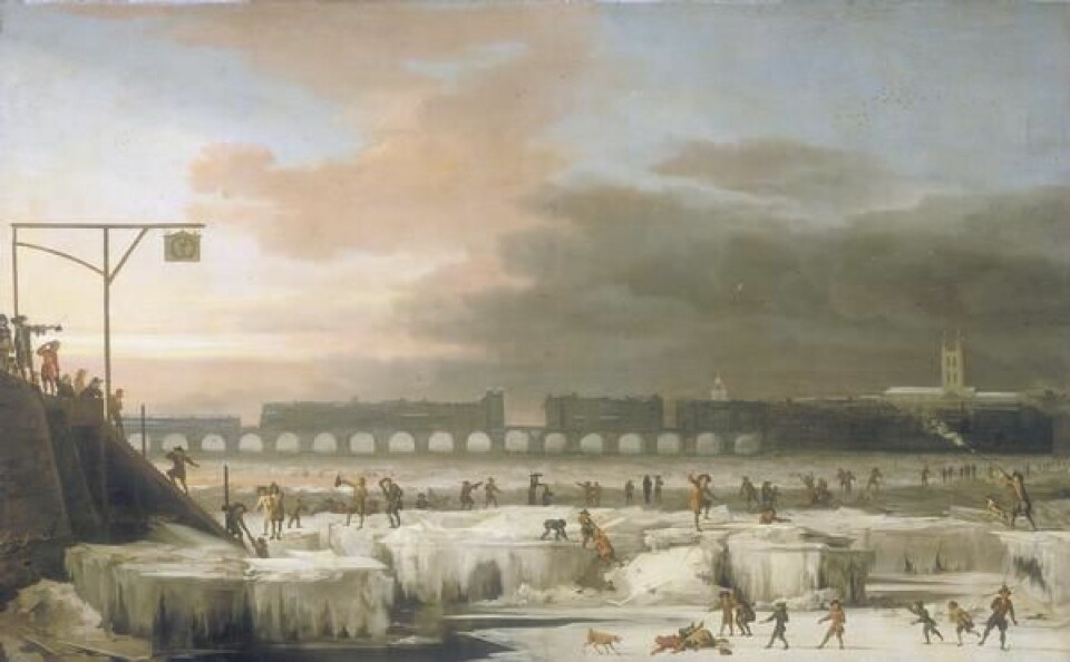 'Perioden fra midten av 1600-tallet og fram til begynnelsen av 1700-tallet var uvanlig kald. I London frøs Themsen jevnlig til is. (Foto: Wikipedia commons)'