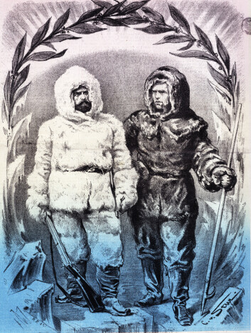 "Weyprecht og Payer i heltepositur. Der Floh, 1874." "Weyprecht og Payer i heltepositur. Der Floh, 1874."