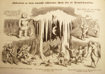 "Harselas over ekspedisjonens opphold i isen fra satirebladet Figaro, publisert i 1874." "Harselas over ekspedisjonens opphold i isen fra satirebladet Figaro, publisert i 1874."