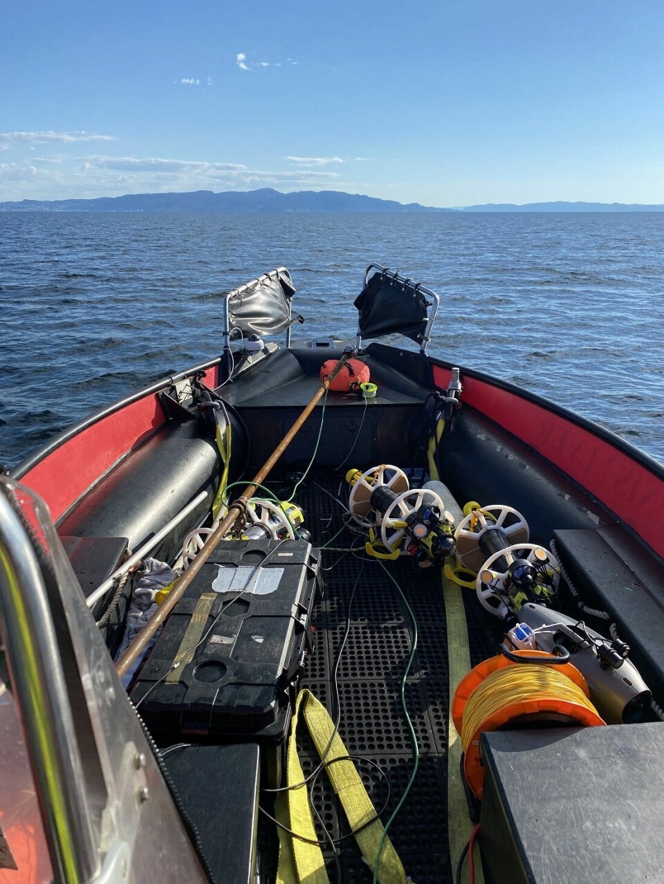On the way out to a cold-water coral reef off of Tautra to set out some prototype underwater autonomous robot.
