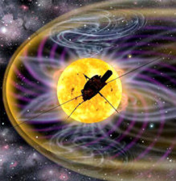 "Ulysses har gitt mye ny kunnskap om både solens polområder, solvinden og solens magnetfelt. Et roterende objekt som solen har et magnetfelt som bøyer seg i spiral, på samme måte som vannet fra en spinnende plenvanner. Bildet er en illustrasjon." "Ulysses har gitt mye ny kunnskap om både solens polområder, solvinden og solens magnetfelt. Et roterende objekt som solen har et magnetfelt som bøyer seg i spiral, på samme måte som vannet fra en spinnende plenvanner. Bildet er en illustrasjon."