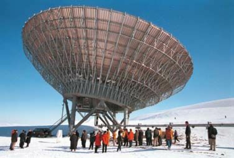 'I mai i år ble Eiscat-antenne nummer to tatt i bruk på Svalbard. Denne '