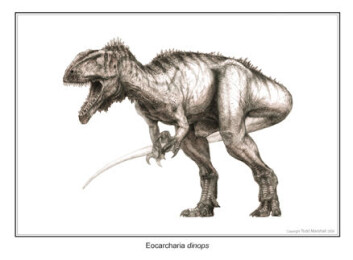 "Eocarcharia dinops. Tegning: Todd Marshall/Project Exploration." "Eocarcharia dinops. Tegning: Todd Marshall/Project Exploration."