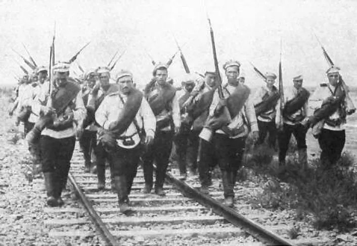 Russian forces on the way to the front in 1914. The war was a disaster for Russia, and led to the Russian Revolution of 1917 and the fall of the Czar.