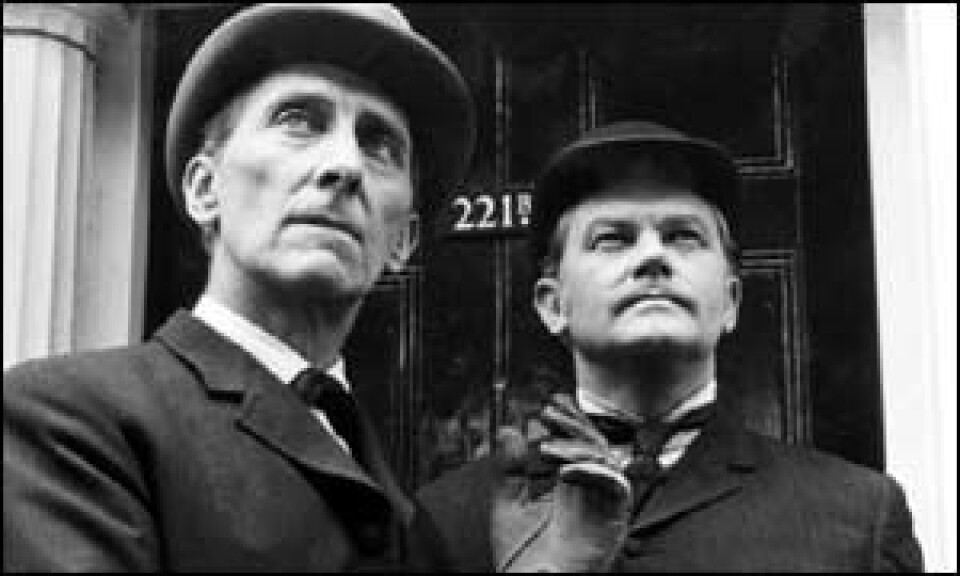 'Sherlock Holmes og dr. Watson (i Basil Rawthorne og Nigel Bruces skikkelser)'