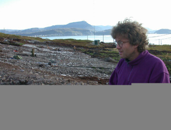 "Prosjektleder for de arkeologiske utgravningene på Melkøya, Anders Hesjedal, med Hammerfest by i bakgrunnen."