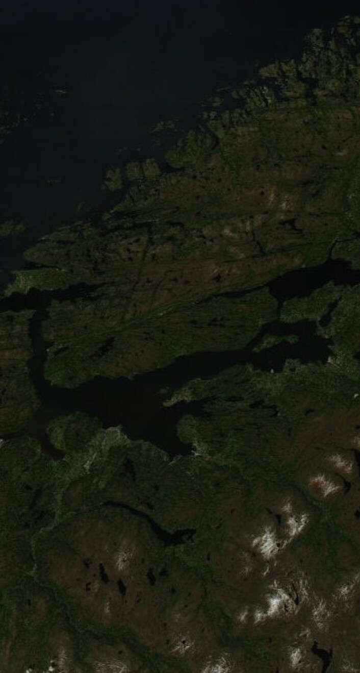 Onsdag 12. juni var det trønderne som hadde godværet. Slik så det ut der da NASAs satellitt Aqua passerte etter lunsj. (Foto: (NASA Aqua MODIS)) Onsdag 12. juni var det trønderne som hadde godværet. Slik så det ut der da NASAs satellitt Aqua passerte etter lunsj. (Foto: (NASA Aqua MODIS))