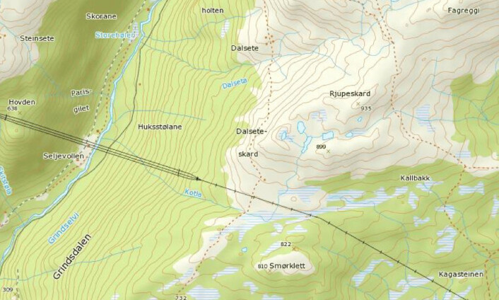 Kotla er ei lita sideelv til Grindselvi i Leikanger kommune. (Kjelde: geoNorge/Norge Digitalt) Kotla er ei lita sideelv til Grindselvi i Leikanger kommune. (Kjelde: geoNorge/Norge Digitalt)