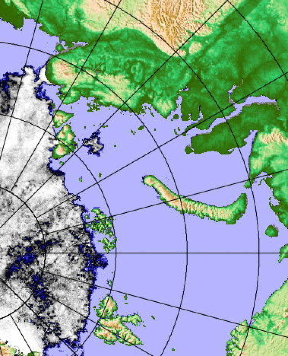 Fortsatt noe is som sperrer Nordøstpassasjen 13 august. Men kanskje åpner det seg for Børge Ouslands seilbåt i løpet av noen dager? (PolarView/Univ i Bremen).