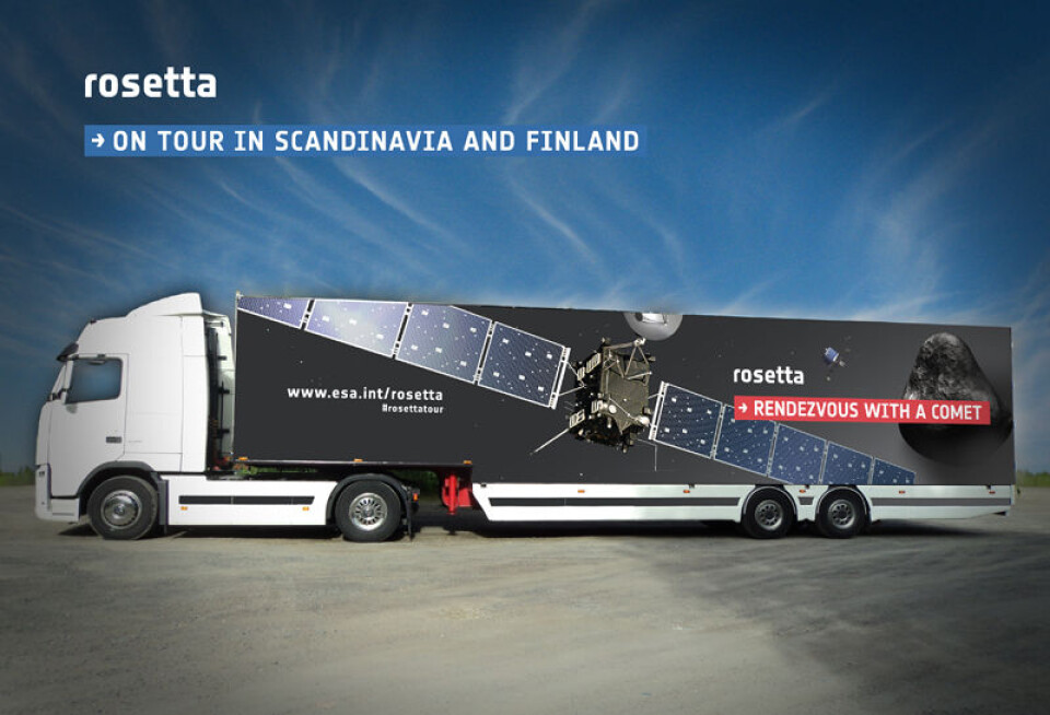 Turnébussen til ESAs kometjeger Rosetta kommer til Trondheim 5.-6. mai og Oslo 7.-8. mai 2014. Foto: (Foto: ESA)