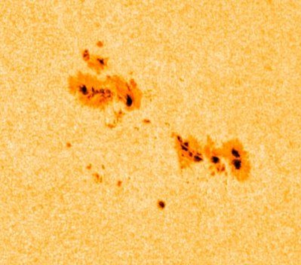 Solflekk-klyngen 1261. Det var her det smalt på sola 4. august. (NASA SDO) (Foto: NASA SDO)