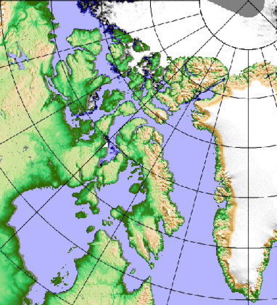 Det ser bra ut i Nordvest-passasjen i øyeblikket. Men isen er ikke langt unna. Blir det arktisk rekord-jordomseiling i år? (ESA PolarView/Univ Bremen)