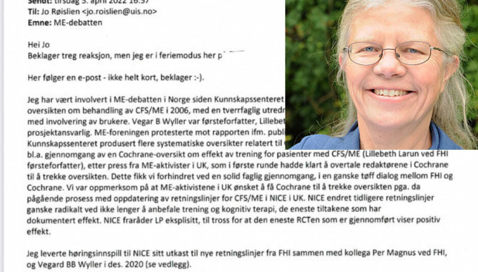 Signe Flottorp, forskningssjef i Folkehelseinstituttet skrev en privat e-post til et nytt medlem av den forskningsetiske komiteen NEM.