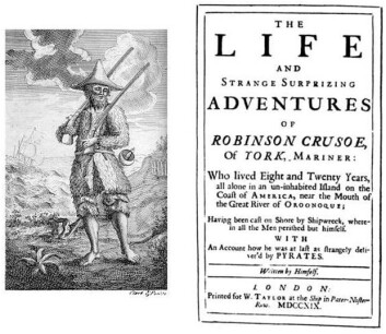 Robinson Crusoe, 1719 (Foto: fra førsteutgaven, Daniel Defoe 1719) Robinson Crusoe, 1719 (Foto: fra førsteutgaven, Daniel Defoe 1719)
