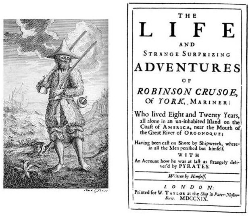 Robinson Crusoe, 1719 (Foto: fra førsteutgaven, Daniel Defoe 1719)