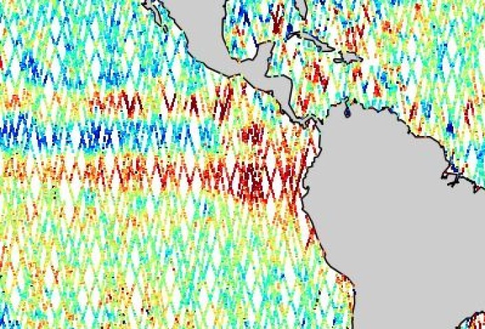 Høye havnivå-verdier helt inn til kysten av Sør-Amerika ved ekvator nå. (Foto: (NOAA)) Høye havnivå-verdier helt inn til kysten av Sør-Amerika ved ekvator nå. (Foto: (NOAA))