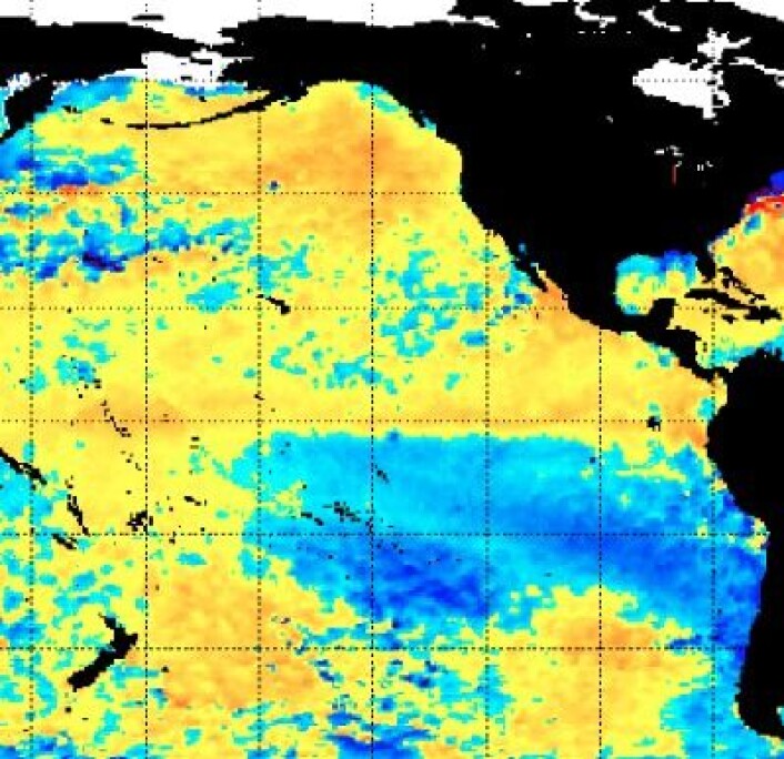 Satellittmålt temperatur-avvik i havoverflaten 24. april. (Foto: (NOAA)) Satellittmålt temperatur-avvik i havoverflaten 24. april. (Foto: (NOAA))