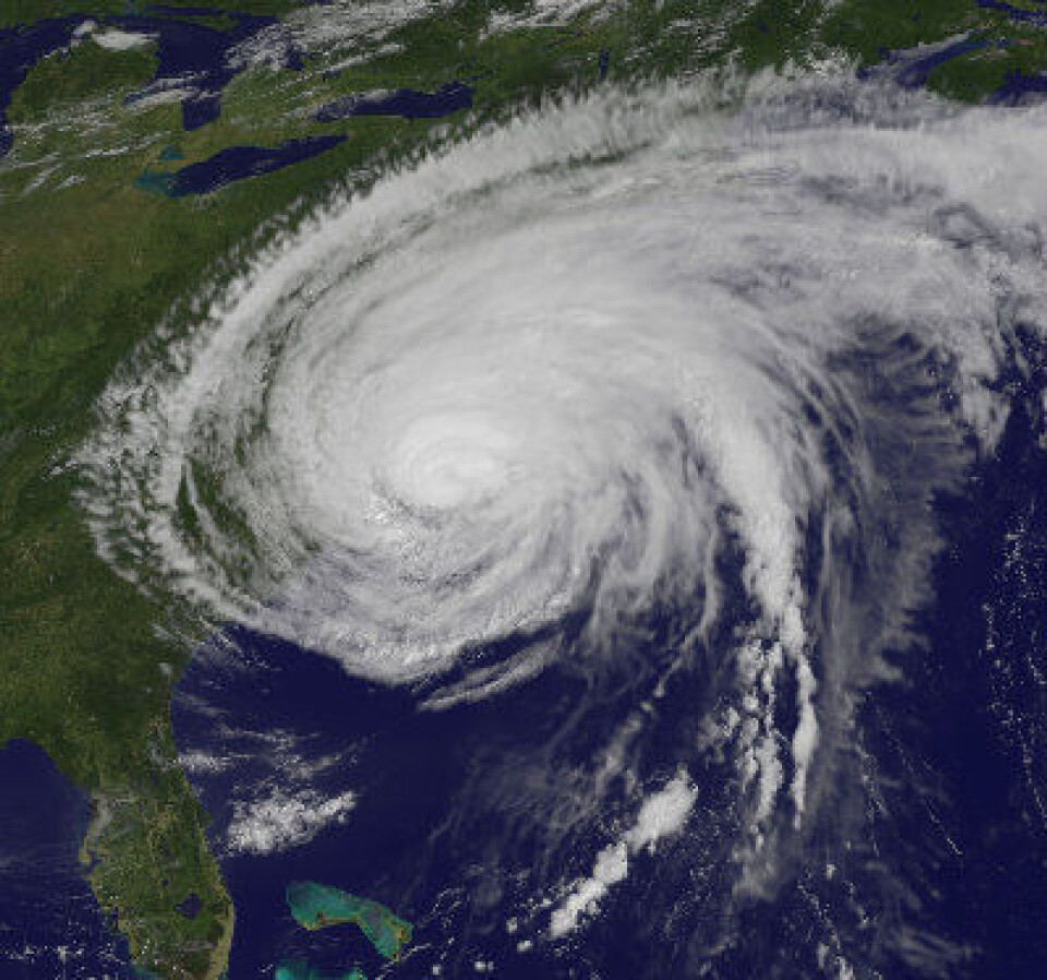 Irene sett fra en av NOAAs geostasjonære værsatellitter 27. august. (Foto: (NASA/NOAA))