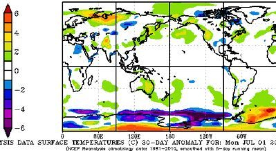 Juli 2013: Noe varmere enn normalt i Shanghai, New York, London, København og Oslo. For ikke å snakke om Karahavet. (Foto: (NOAA))
