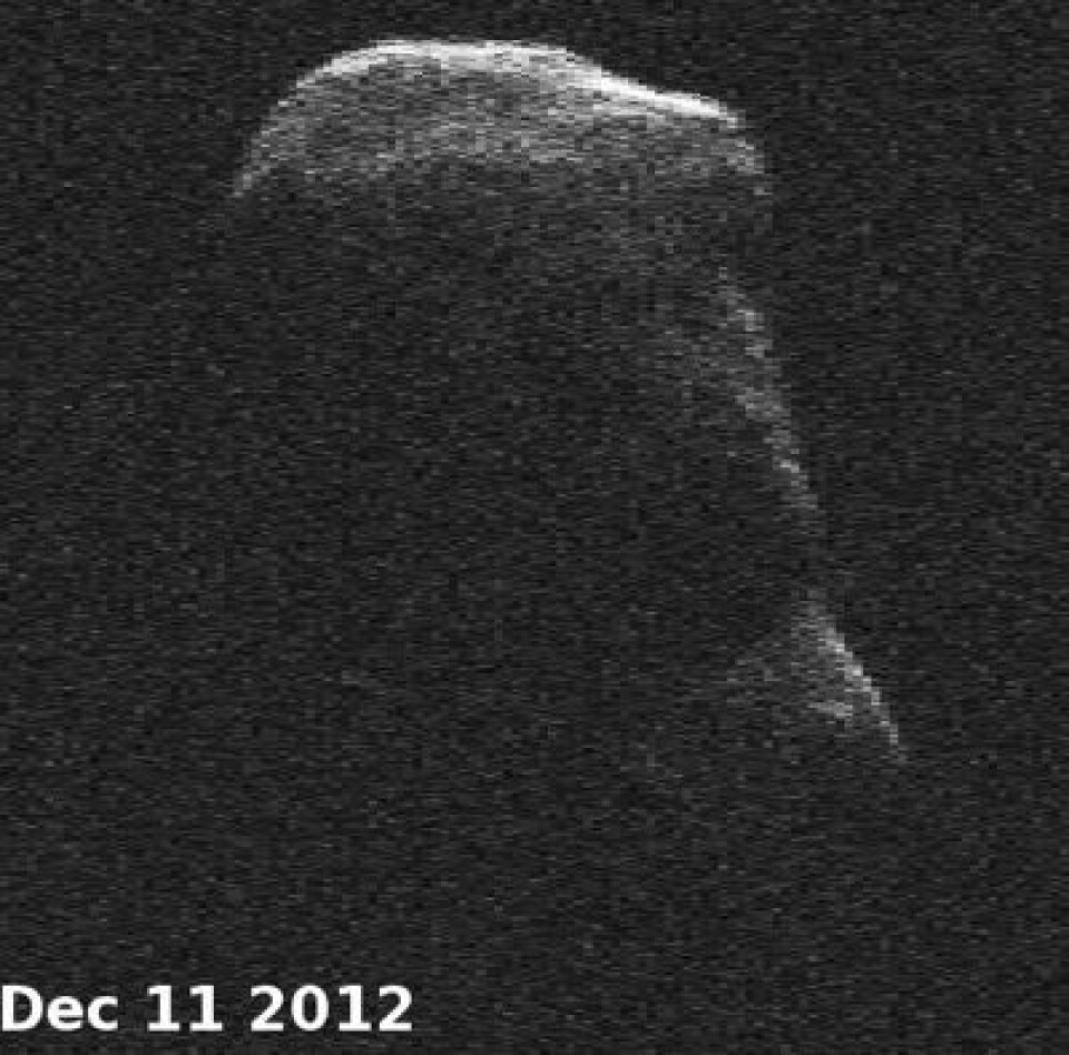 Her er 4179 Toutatis, observert med den store Goldstone-antenna i California 11. desember. (Foto: (NASA))