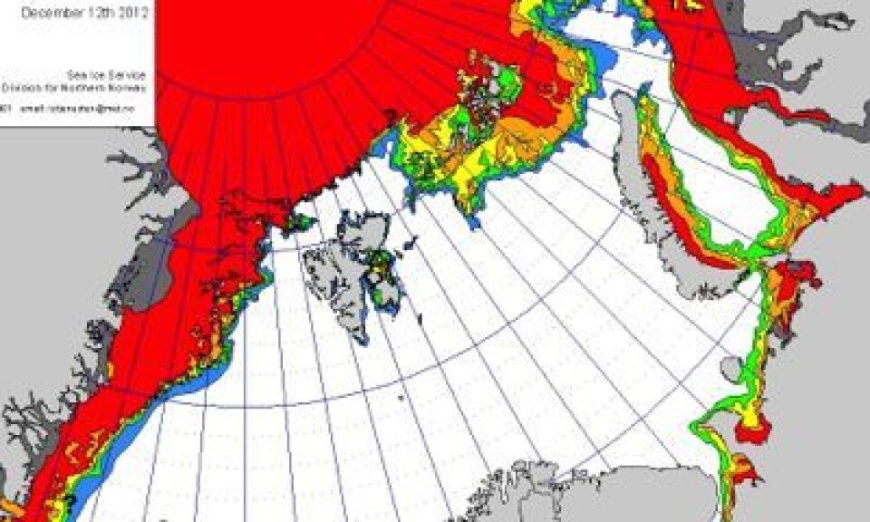 Det norske iskartet for Barentshavet 12. desember. (Foto: (met.no))