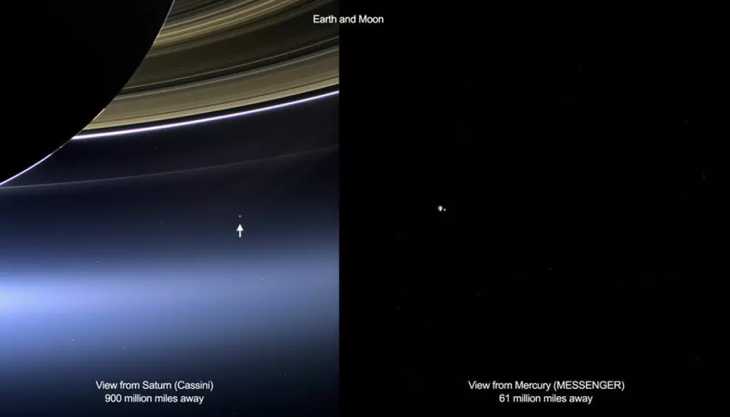 En liten blå klode - jorda sett fra Saturn og Merkur
