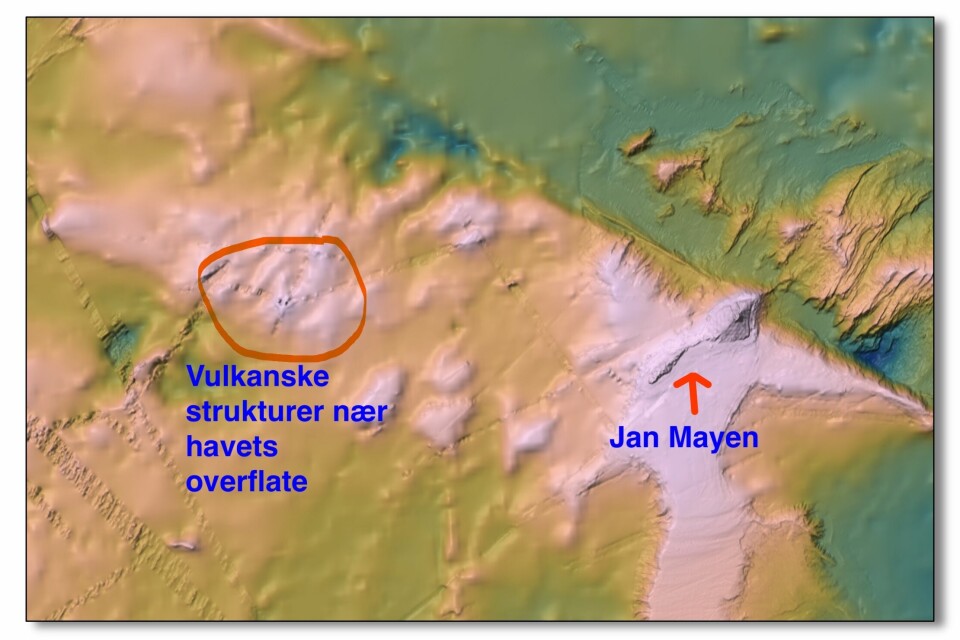 De vulkanske strukturene Stubseid forteller om er vest for Jan Mayen.