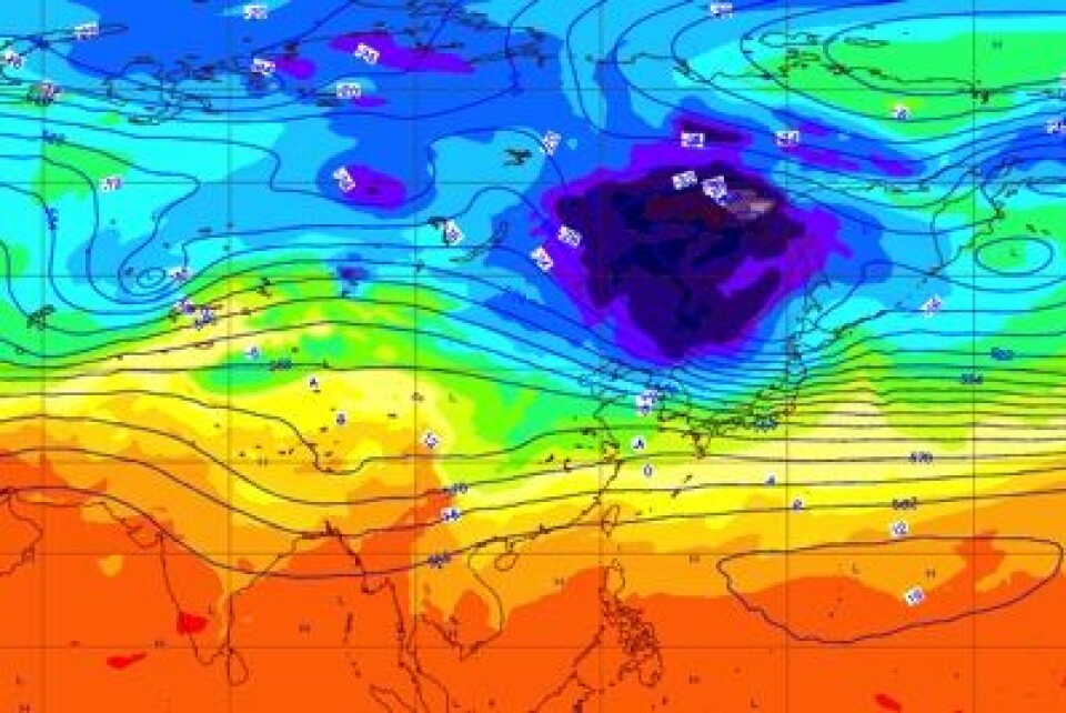 Skikkelig kaldt øst i Sibir. Her er værkartet fra ECMWF 25. desember. (Foto: (ECMWF))